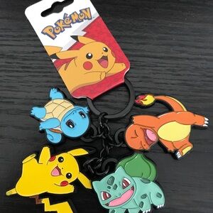 Pokemon Keychain Set with Pikachu, Squirtle, Charmander, BulbasaurPokon Keychain